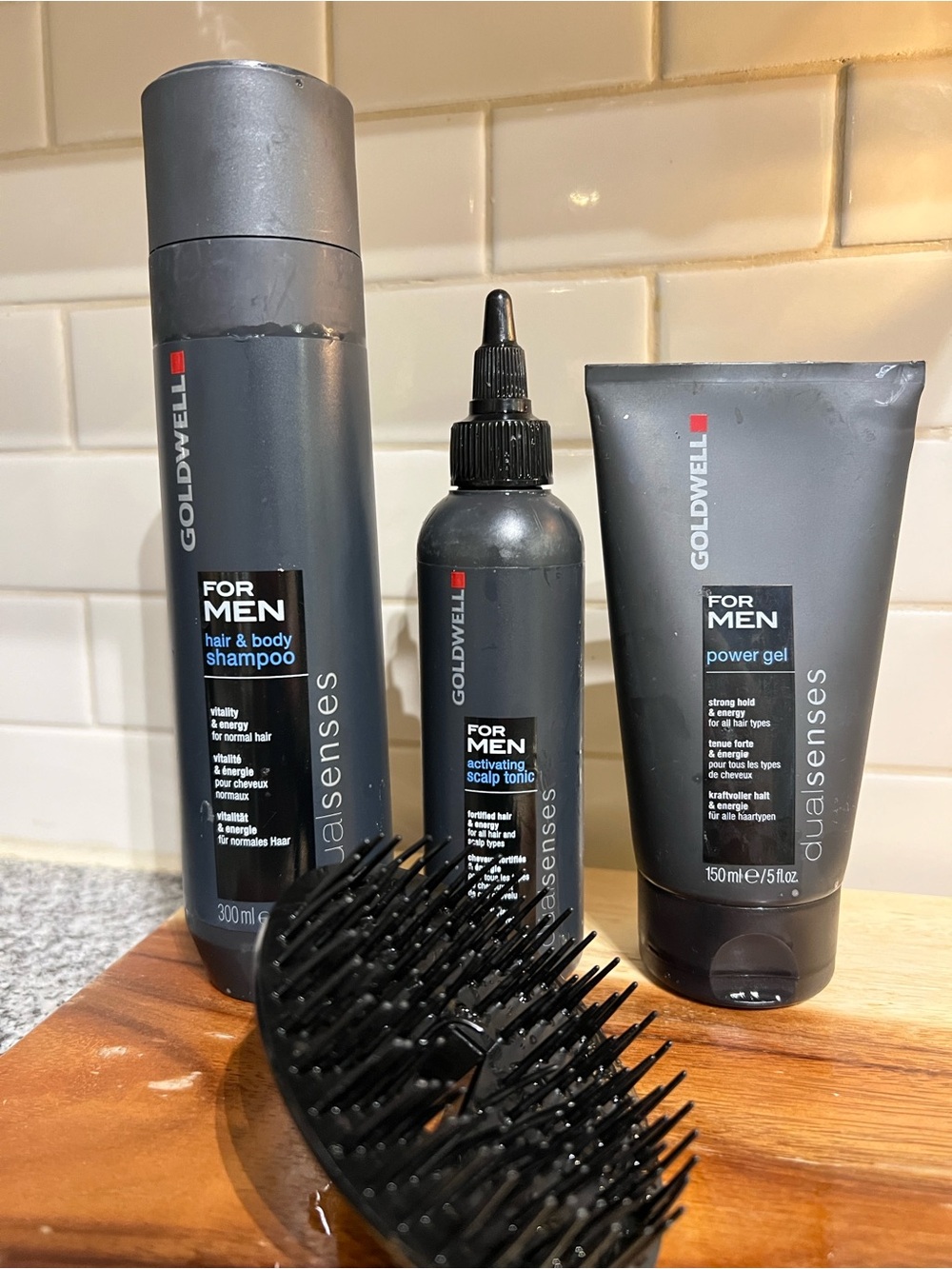 Goldwell Dualsenses For Men Bundle Shampoo Scalp Tonic Power Gel + ScalpMassager